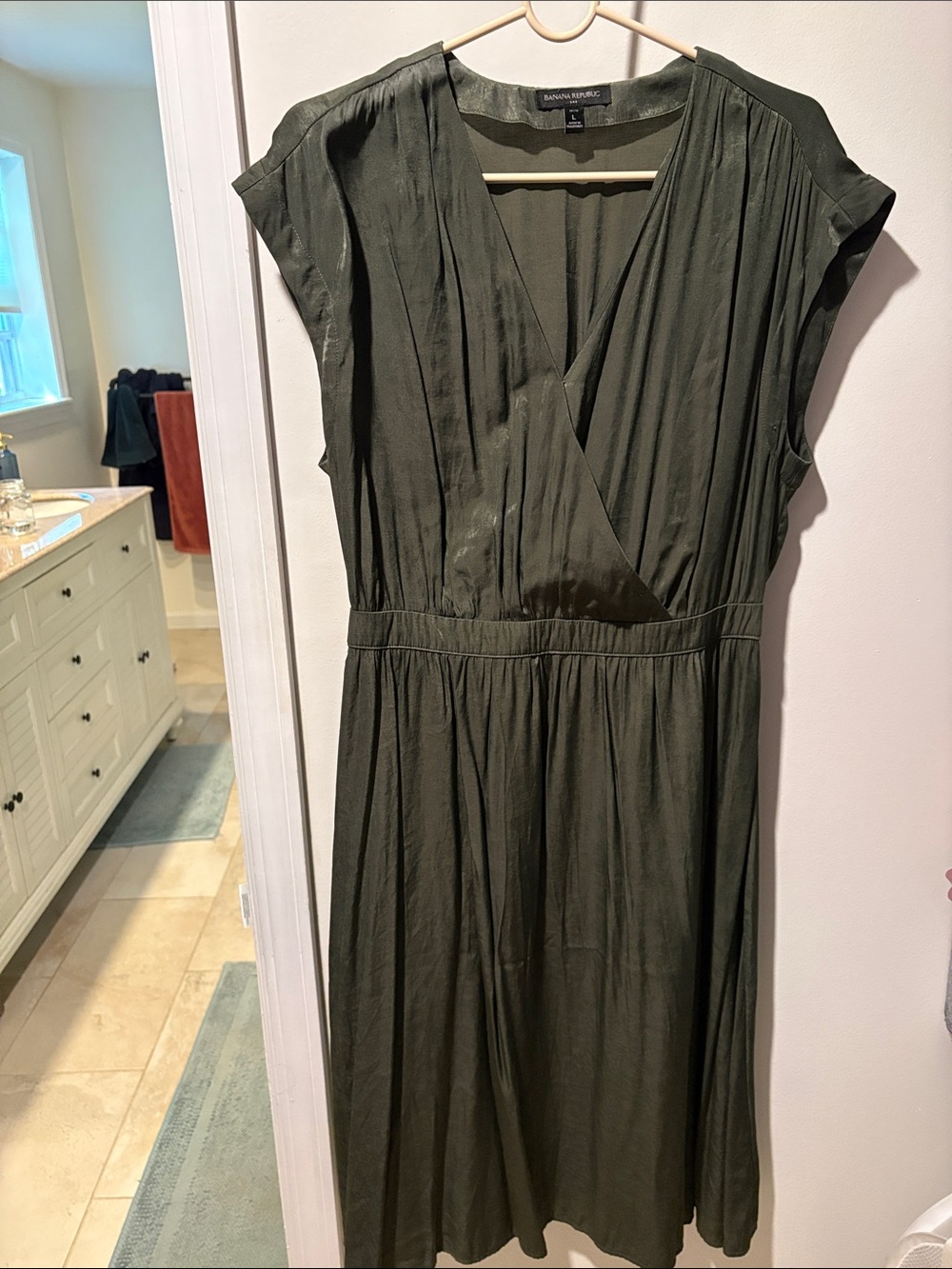 Banana Republic Olive Green Wrap-Style Midi Dress